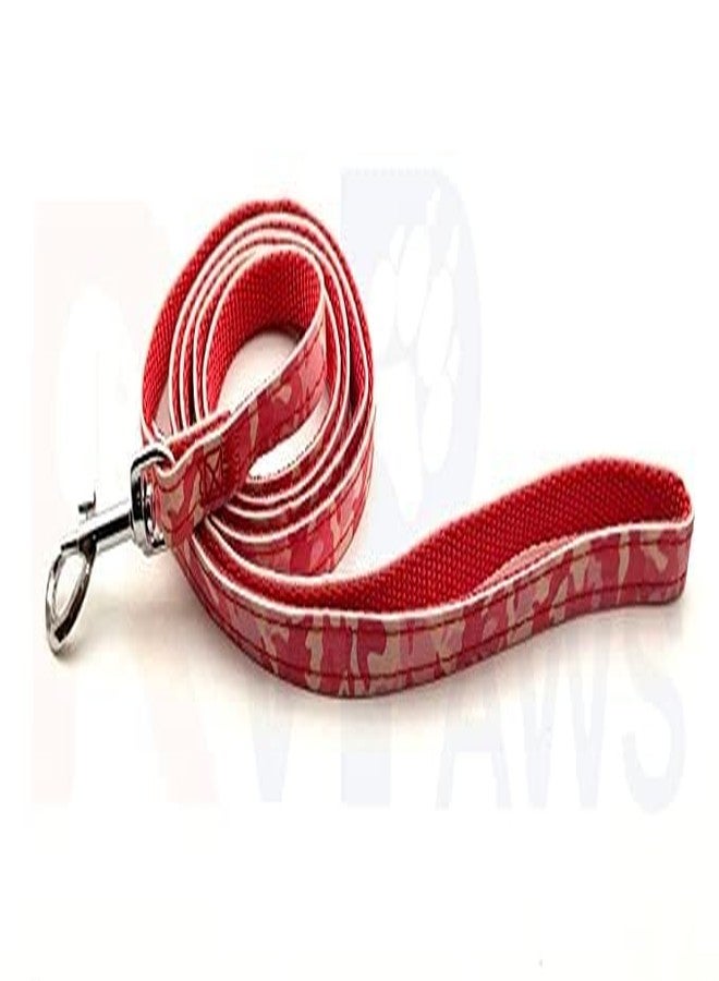 Pups&Pets سترة مبطنة من النايلون 10 مم قابلة للتعديل مع حزام مطبوع بنمط شريطي ومقود طويل، مثالية للمشي في الهواء الطلق/تدريب الكلاب والجراء (أحمر) - Image 3